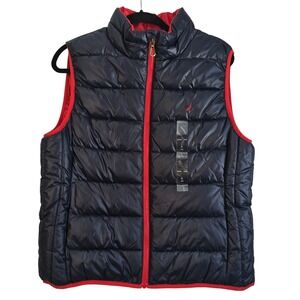 🆕️ NWT Nautica Jeans Mens Navy Blue Red Quilted Puffer Vest Size Large